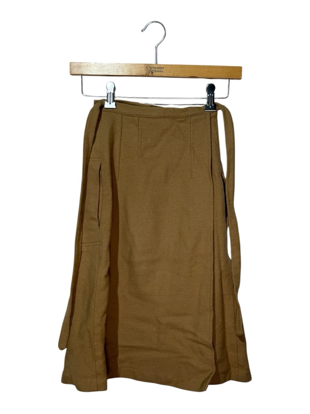 Vintage classic wool Wrap Midi Skirt pockets Brown union made tag small